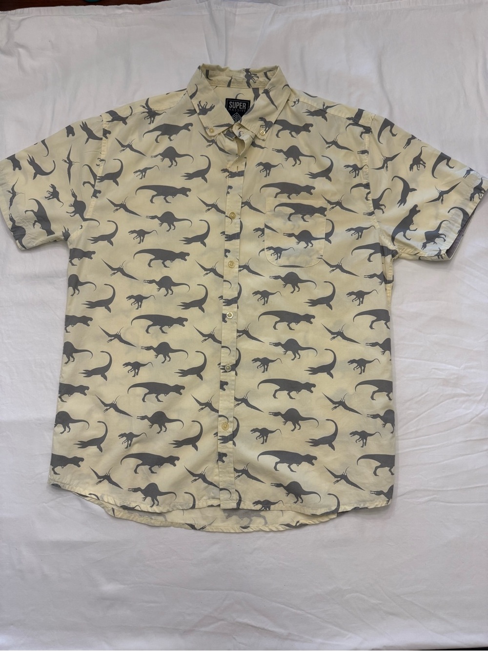 Short-Sleeve Dinosaur Print Shirt - yellow/Gray